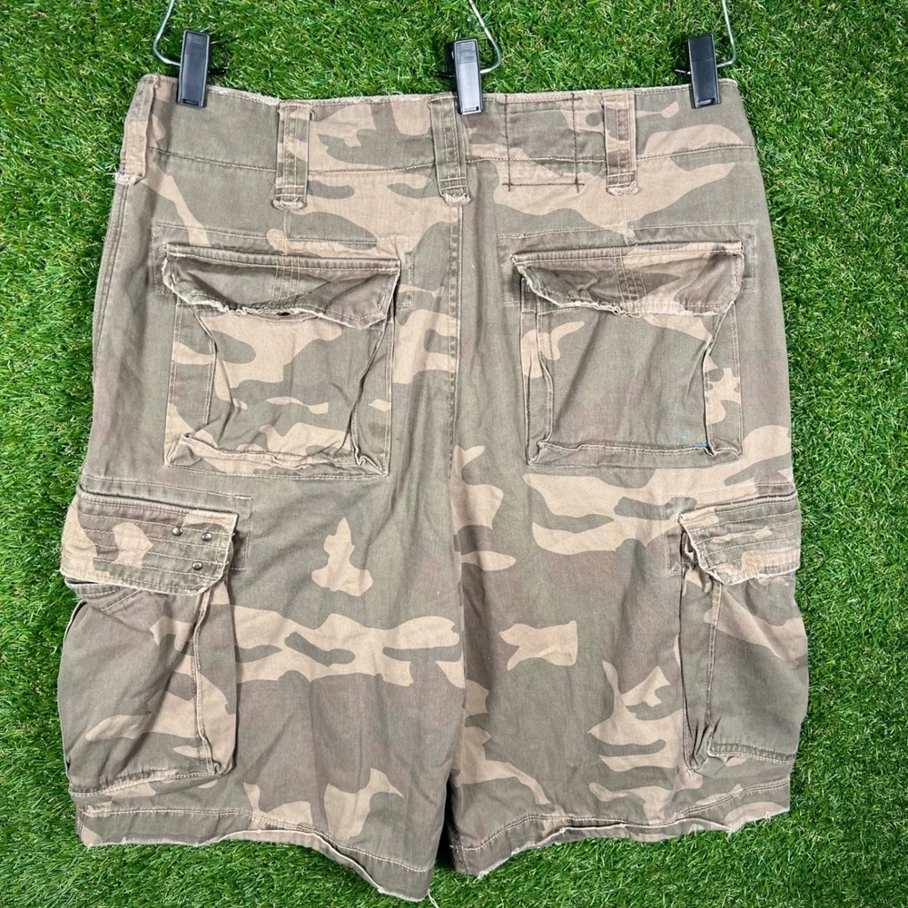 Wearfirst Mens Camouflage‎ Cargo Shorts Size 34 Green Brown Cotton Twill Y2K